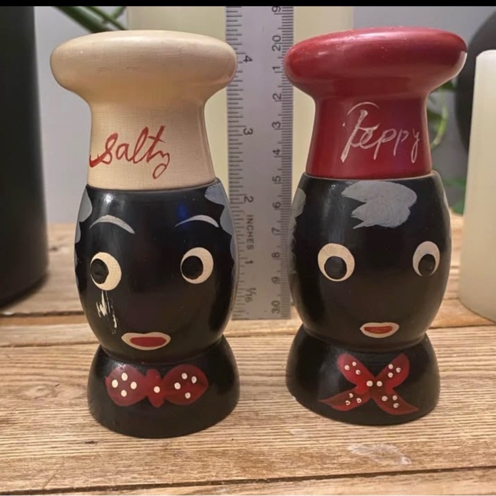Set of 2 Vintage Black Salty and Peppy Salt and Pepper Shakers